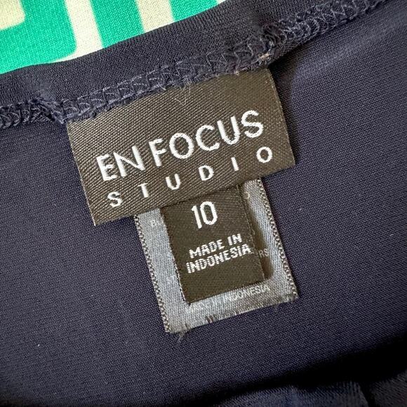 ENFOCUS Dress size 10 NAVY TEAL Tank Sleeveless Stretch Knee Length Geometric - Picture 4 of 5